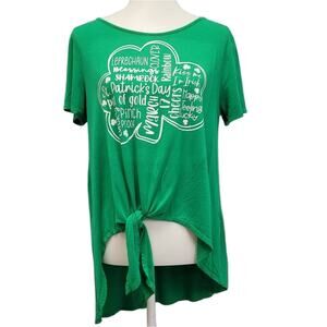 Hand Printed Upcycled Womens Large St Patrick's Day Shamrock Irish Luck Tee